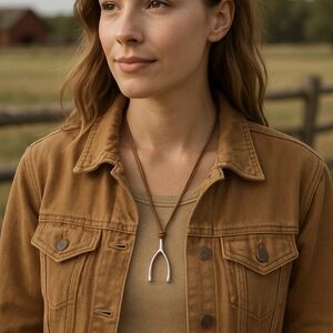 Marlyn Schiff Silver Wishbone Leather Necklace NWT